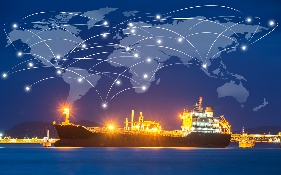 Map global logistics partnership connection of Container Cargo freight ship for Logistics Import Export background ,Global logistics network transportation